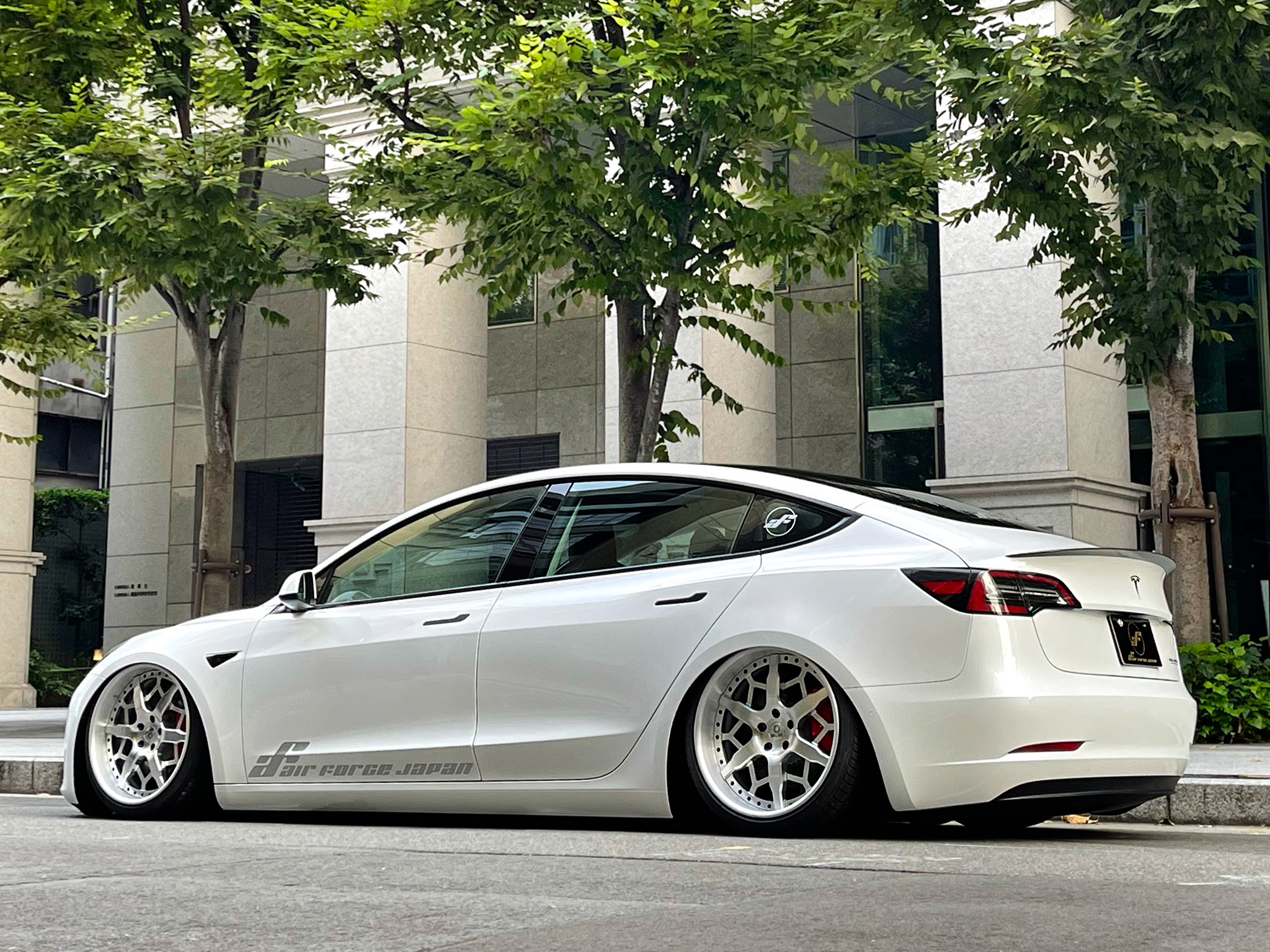 テスラ モデル3 TESLA MODEL 3 カスタム　エアサス　全下げ　custom bagged 鍛造ホイール Wheel